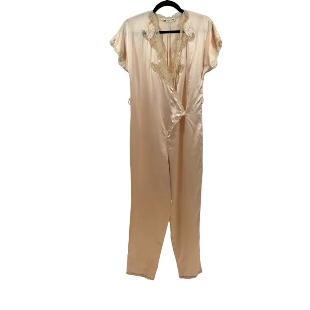 Vintage Union Made 1950’s Christian Dior Pale Pink Sleepwear Jumpsuit Size Small